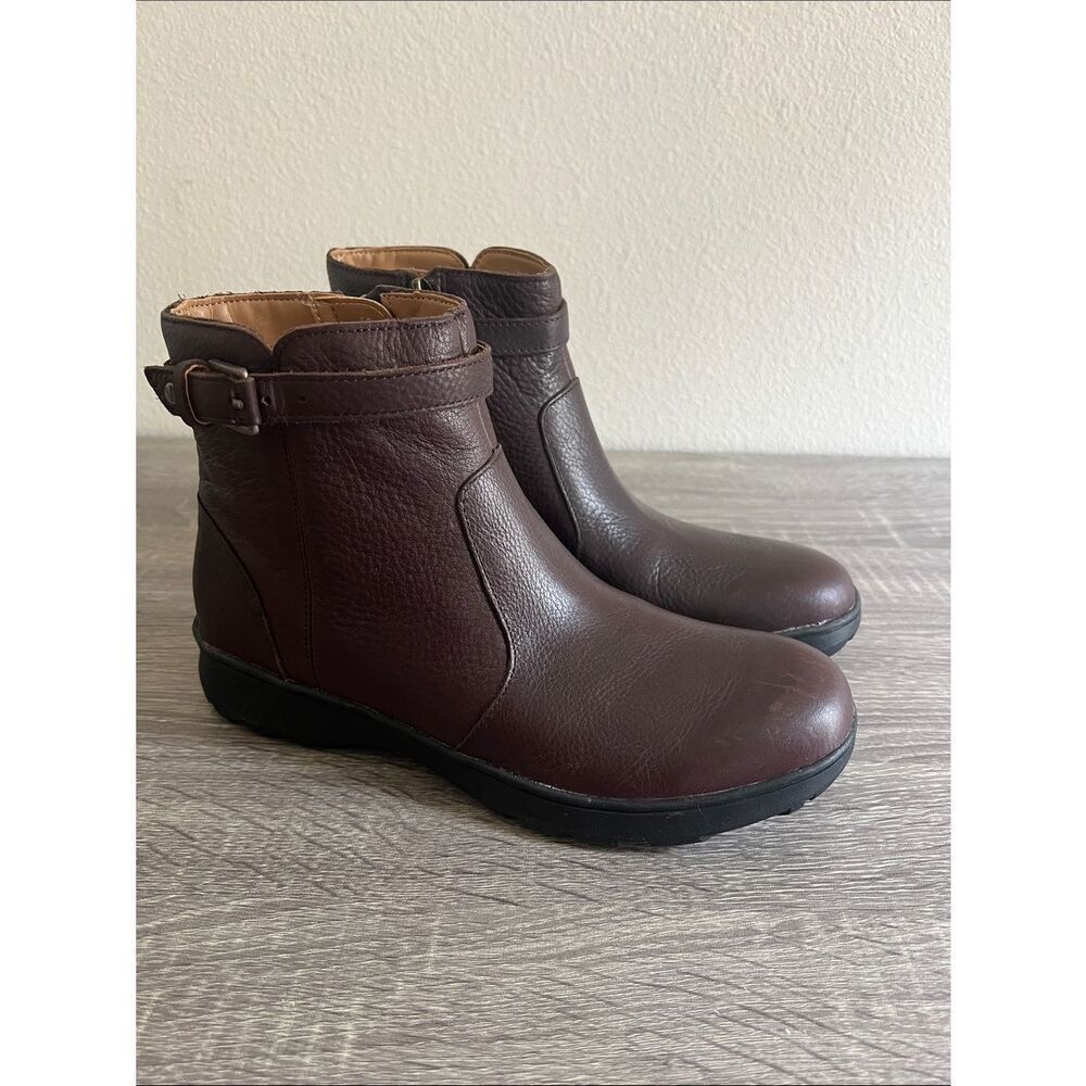 Vionic Redding Leather Ankle Boots Womens 8 Comfort Zip Booties Brown